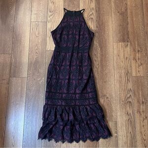Elegant Black and Purple Lace Banana Republic Dress, Size 4